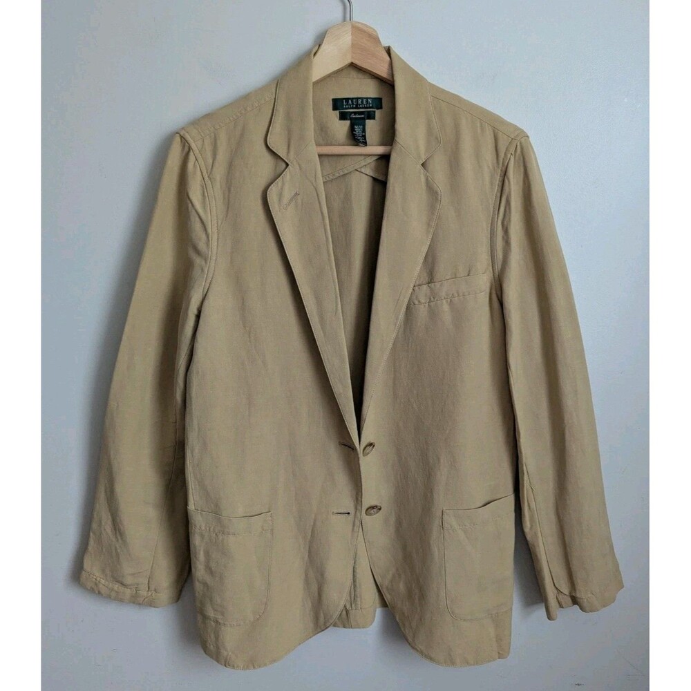 Ralph Lauren LRL Womens Silk Linen Blazer Jacket M Lightweight Unlined Safari